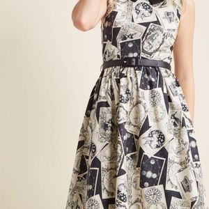Belted A-line Dress in Tarot Card Print